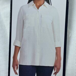 Hilary Radley Womens Ivory Button Front Long Sleeve Shirt XS d0932
